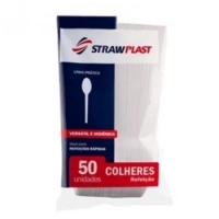 Colher Descartavel Branco Refeicao C/50 Strawplast Csb-602