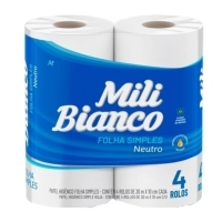 Papel Higienico 30m Bianco Folha Simples Neutro Pacote com 4 Unidades