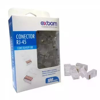 Conector Rj45 Cat5e Exbom - Cont-rj45p100 Caixa com 100 Unidades