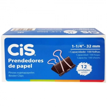 Prendedor de Papel 32mm Cis Preto C/12un