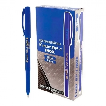 Caneta Esferografica Pilot 1.0mm Mdia Bp 1 Inox Azul 12 Unidades