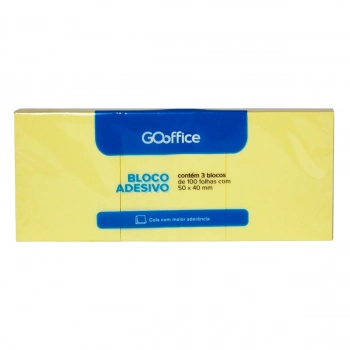 Bloco Adesivo Go Office 40x50mm Amarelo 3unidades