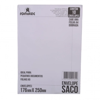 Envelope Saco 176x250mm Branco Offset Gpk Pct 10un