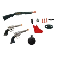 Kit Xerife Armas Espingarda Pistola Cromada Distintivo com Mascara