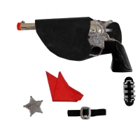 Kit Xerife Faroeste Pistola Cromada com Distintivo e Acessorios Elite