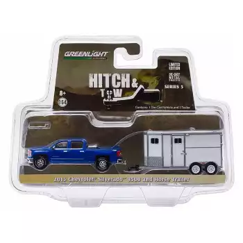 Chevrolet Silverado 2015 1500 + Horse Trailer Diecast Hitch e Tow Serie 5